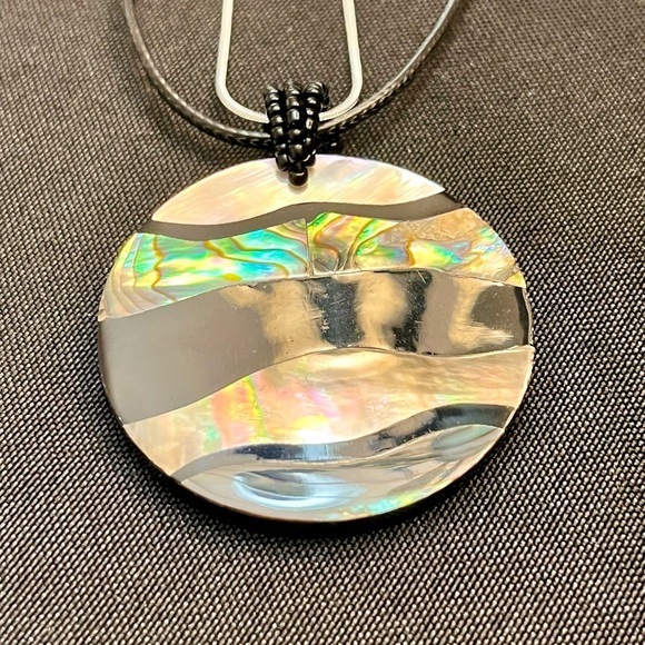 Abalone or MOP Multicolor Pendant Necklace Sterling Chain Beach Statement Gift - Picture 14 of 16